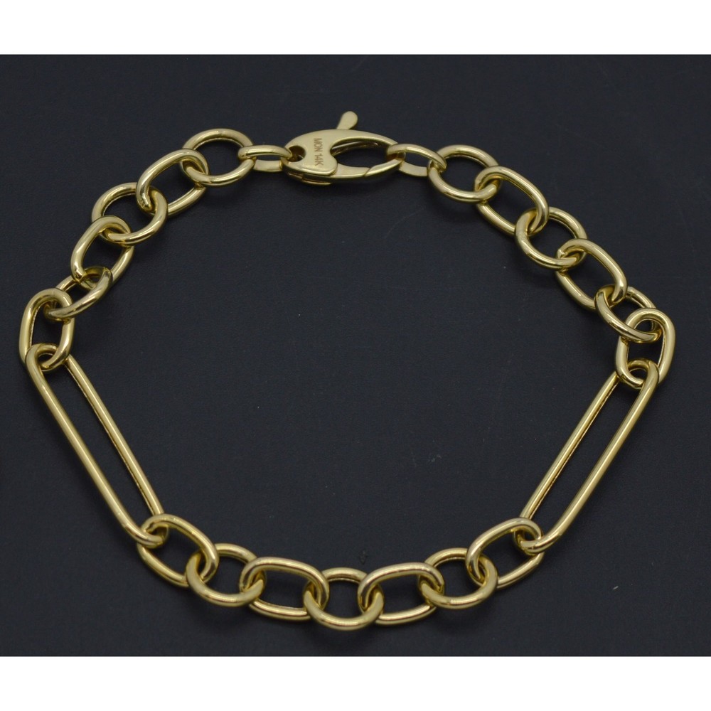 Real 14K Yellow Gold 71/4" Paperclip Charm Oval Chain Bracelet 4.1gr